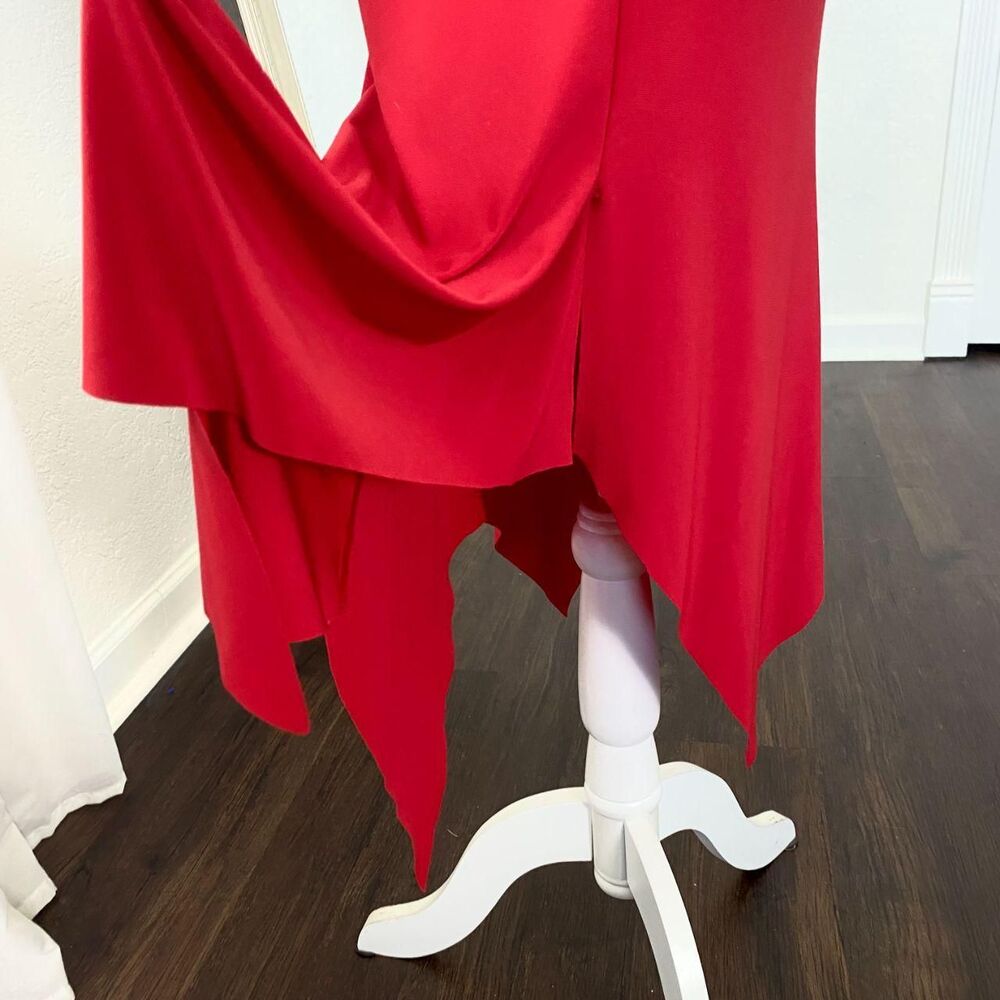 Vintage Made in USA Red Early 2000's Asymmetric One Shoulder Midi Party Dress S - Picture 5 of 7